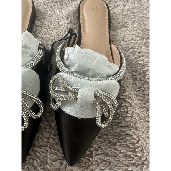 Express Women’s Black Mules Flat  with Bow Detail Size 6 New - Picture 8 of 14